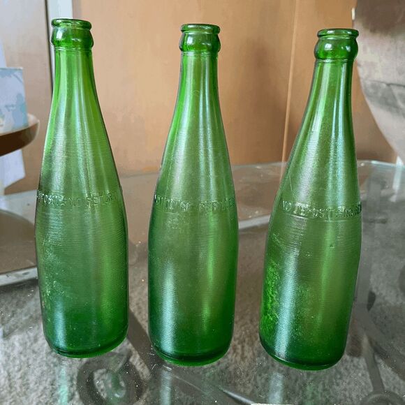 Set of 3 Vintage Cloverdale Green Glass Soda Bottles – Embossed Mid-Century - Picture 1 of 8